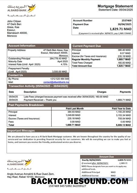İndir Fas Al Barid Banka İpotek Hesap Özeti Word and PDF Örnek örnek