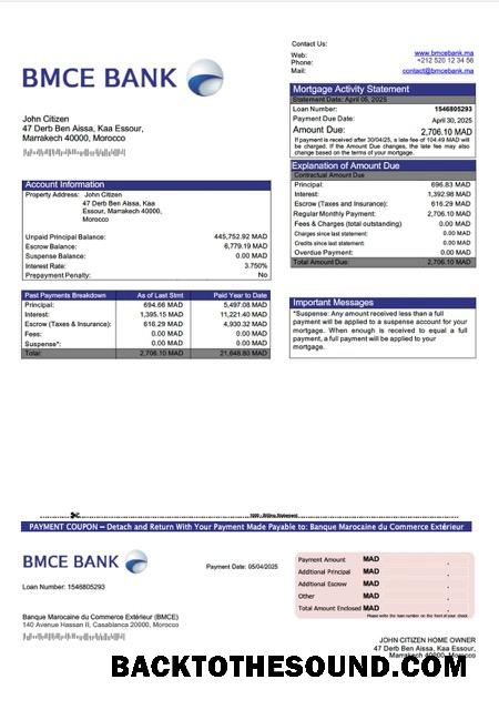 İndir Fas Banque Marocaine du Commerce Extérieur (BMCE) İpotek Hesap Özeti Word and PDF Örnek tasarım