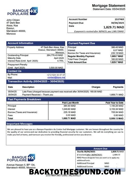 İndir Fas Banque Populaire du Centre Sud İpotek Hesap Özeti Word and PDF Örnek taslak