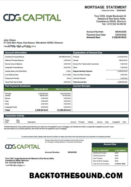 İndir Fas CDG Capital İpotek Hesap Özeti Word and PDF Örnek şablon