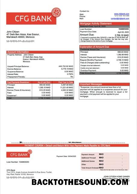 İndir Fas CFG Banka İpotek Hesap Özeti Word and PDF Örnek tasarım