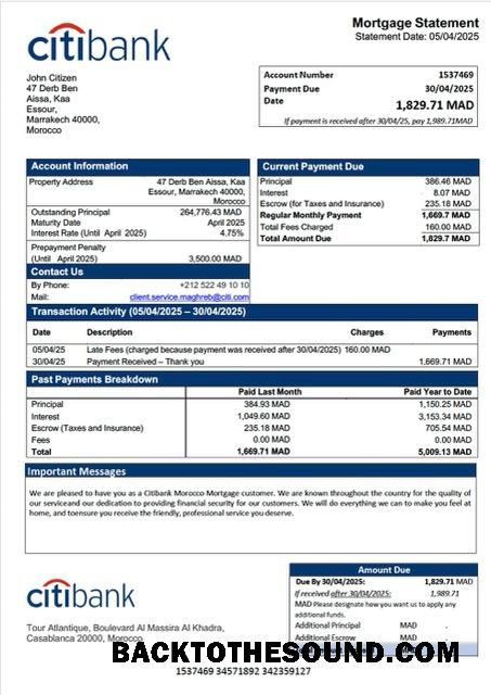 İndir Fas Citibank Fas İpotek Hesap Özeti Word and PDF Örnek taslak