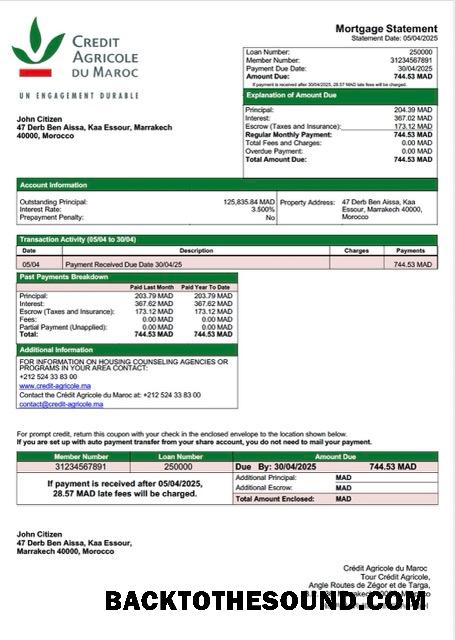 İndir Fas Crédit Agricole du Maroc İpotek Hesap Özeti Word and PDF Örnek örnek