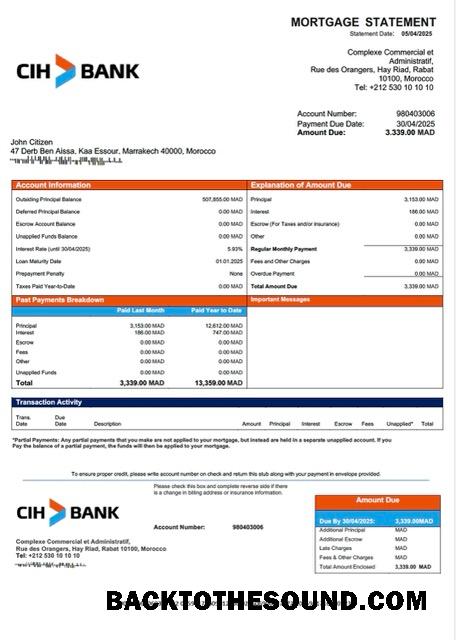 İndir Fas Crédit Immobilier et Hôtelier İpotek Hesap Özeti Word and PDF Örnek tasarım