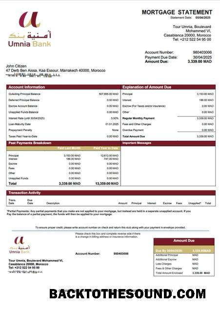 İndir Fas Umnia Banka İpotek Hesap Özeti Word and PDF Örnek örnek
