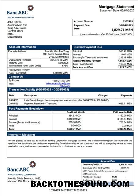 İndir Mozambik African Banking Corporation İpotek Hesap Özeti Word and PDF Örnek örnek