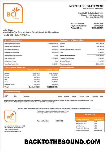İndir Mozambik Banco Comercial e de Investimentos İpotek Hesap Özeti Word and PDF Örnek şablon