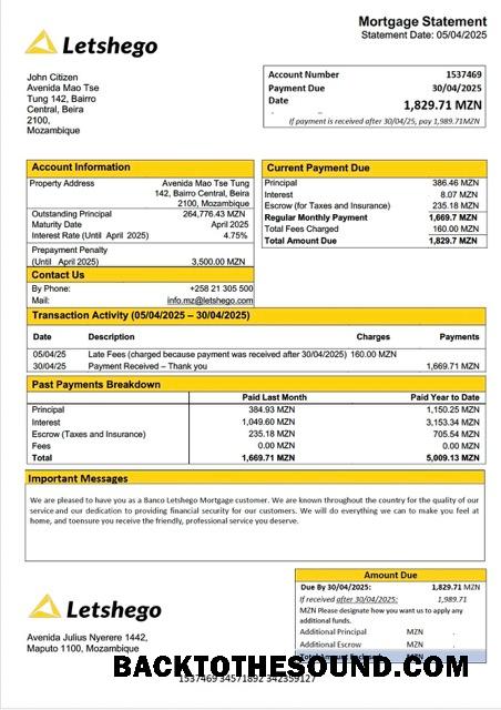 İndir Mozambik Banco Letshego İpotek Hesap Özeti Word and PDF Örnek örnek
