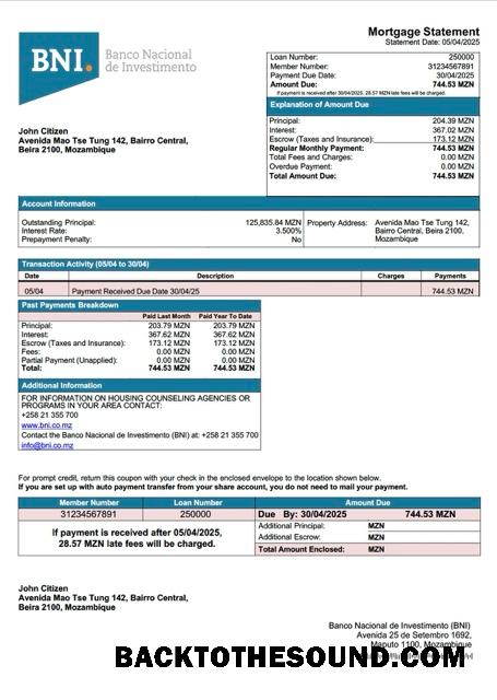 İndir Mozambik Banco Nacional de Investimento (BNI) İpotek Hesap Özeti Word and PDF Örnek şablon
