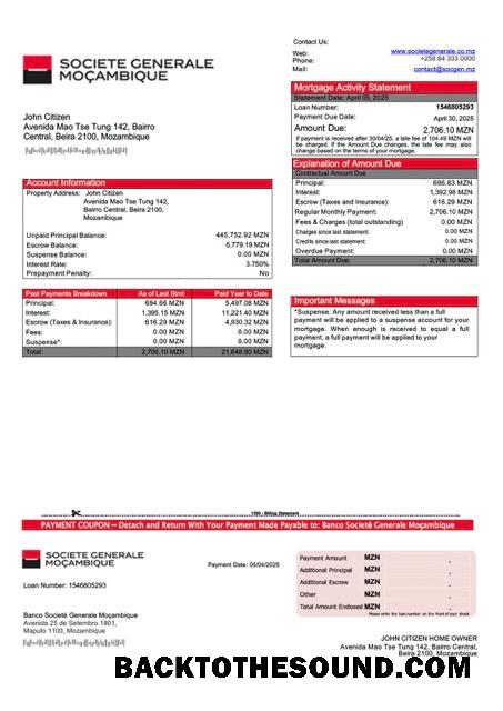 İndir Mozambik Banco Societé Generale Moçambique İpotek Hesap Özeti Word and PDF Örnek örnek