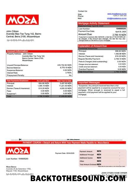 İndir Mozambik Moza Banco İpotek Hesap Özeti Word and PDF Örnek şablon