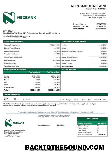 İndir Mozambik Nedbank Moçambique İpotek Hesap Özeti Word and PDF Örnek tasarım