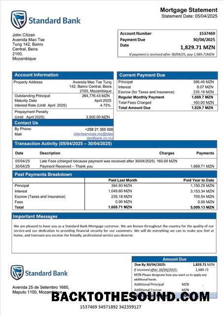 İndir Mozambik standart Banka İpotek Hesap Özeti Word and PDF Örnek örnek