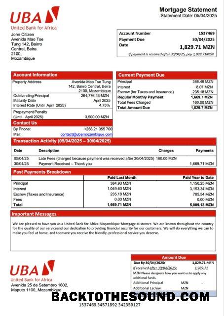 İndir Mozambik birleşik Banka for Africa Moçambique İpotek Hesap Özeti Word and PDF Örnek tasarım
