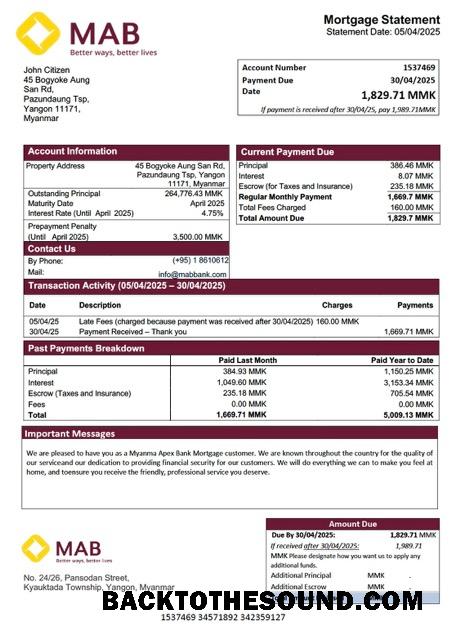 İndir Myanma Apex Banka İpotek Hesap Özeti Word and PDF Örnek tasarım