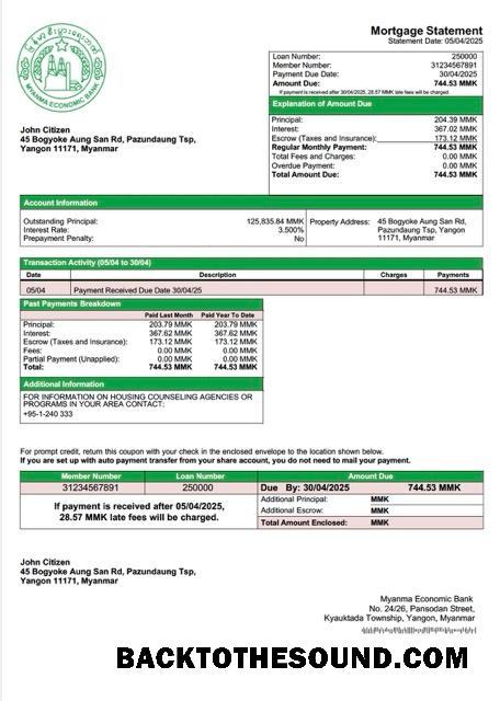 İndir Myanma Economic Banka İpotek Hesap Özeti Word and PDF Örnek şablon