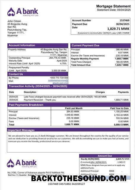 İndir Myanmar A Banka İpotek Hesap Özeti Word and PDF Örnek ön izleme