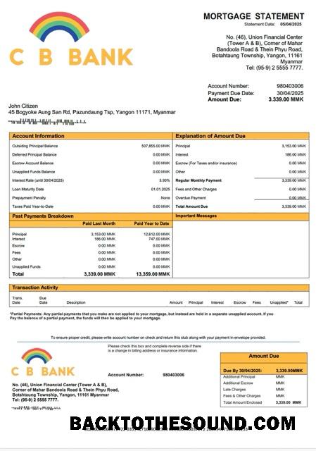 İndir Myanmar CB Banka İpotek Hesap Özeti Word and PDF Örnek taslak