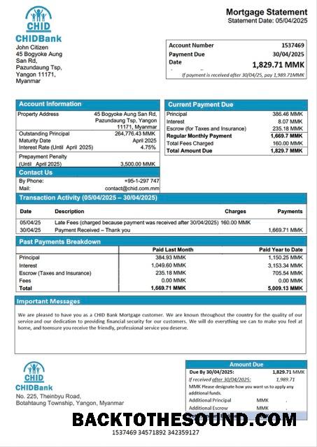 İndir Myanmar CHID Banka İpotek Hesap Özeti Word and PDF Örnek taslak