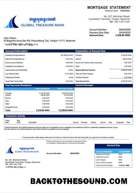 İndir Myanmar Global Treasure Banka İpotek Hesap Özeti Word and PDF Örnek örnek