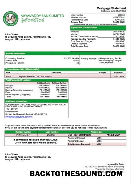 İndir Myanmar Myawaddy Banka İpotek Hesap Özeti Word and PDF Örnek ön izleme