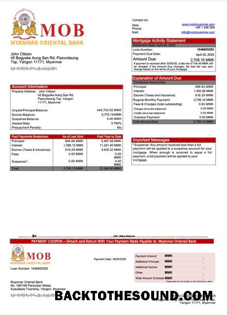 İndir Myanmar Oriental Banka İpotek Hesap Özeti Word and PDF Örnek örnek
