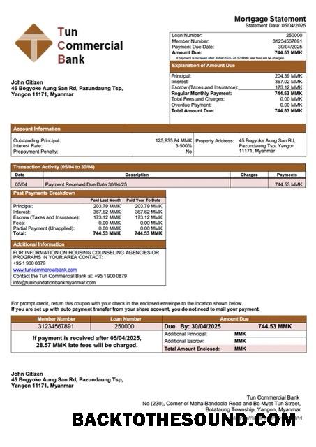 İndir Myanmar Tun Foundation Banka İpotek Hesap Özeti Word and PDF Örnek ön izleme