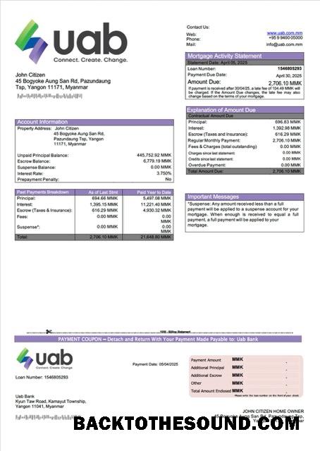 İndir Myanmar uab Banka İpotek Hesap Özeti Word and PDF Örnek taslak