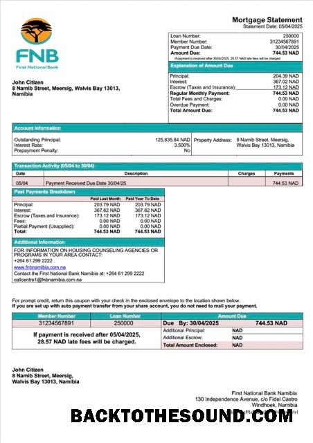 İndir Namibya First ulusal Banka Namibya Limited İpotek Hesap Özeti Word and PDF Örnek örnek