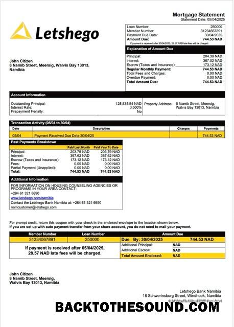 İndir Namibya Letshego Banka Namibya İpotek Hesap Özeti Word and PDF Örnek taslak