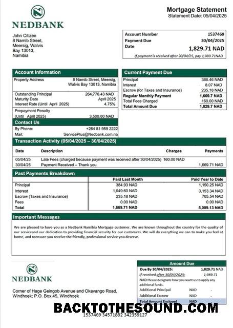 İndir Namibya Nedbank Namibya Limited İpotek Hesap Özeti Word and PDF Örnek ön izleme