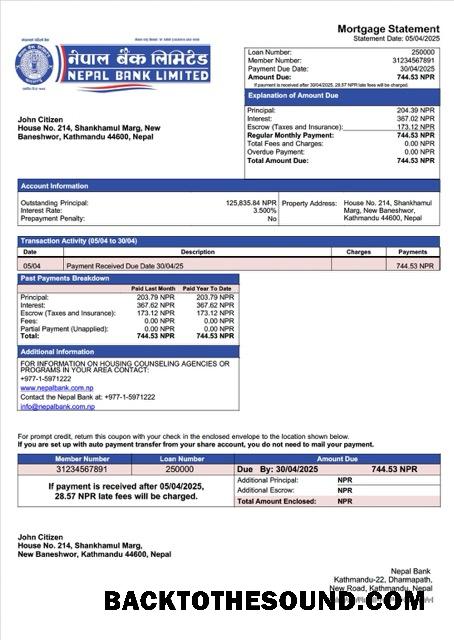 İndir Nepal Banka İpotek Hesap Özeti Word and PDF Örnek şablon