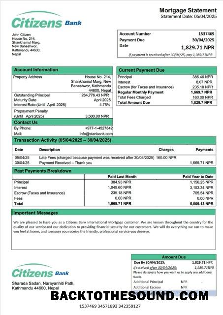 İndir Nepal Citizens Banka uluslararası İpotek Hesap Özeti Word and PDF Örnek ön izleme