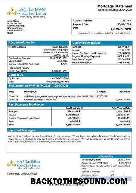 İndir Nepal Kumari Banka İpotek Hesap Özeti Word and PDF Örnek tasarım