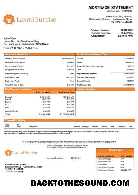 İndir Nepal Laxmi Sunrise Banka İpotek Hesap Özeti Word and PDF Örnek şablon