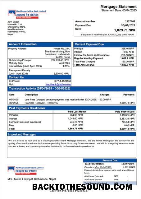 İndir Nepal Machhapuchchhre Banka İpotek Hesap Özeti Word and PDF Örnek taslak