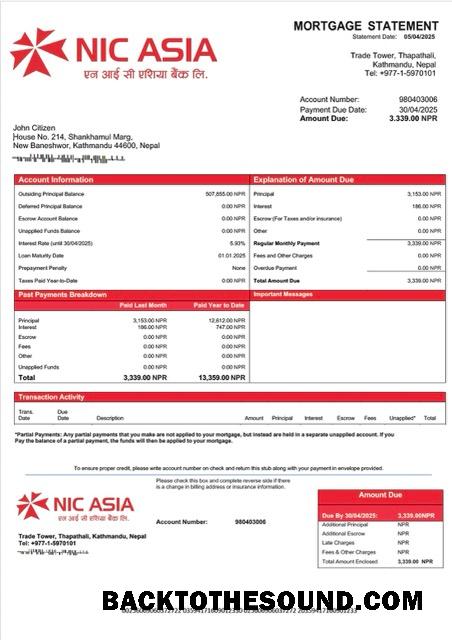 İndir Nepal NIC Asia Banka İpotek Hesap Özeti Word and PDF Örnek örnek