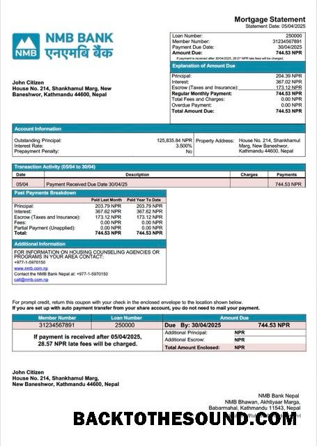 İndir Nepal NMB Banka Nepal İpotek Hesap Özeti Word and PDF Örnek ön izleme