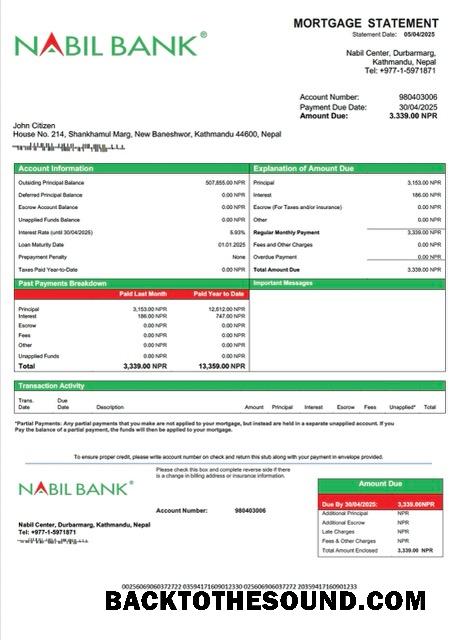 İndir Nepal Nabil Banka İpotek Hesap Özeti Word and PDF Örnek örnek