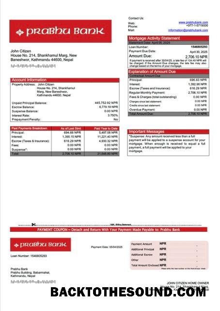 İndir Nepal Prabhu Banka İpotek Hesap Özeti Word and PDF Örnek tasarım
