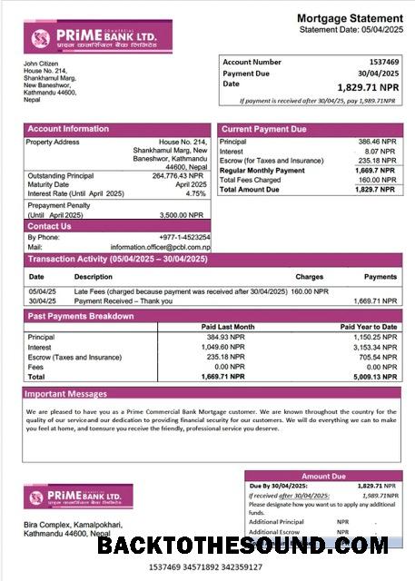 İndir Nepal Prime ticari Banka İpotek Hesap Özeti Word and PDF Örnek taslak