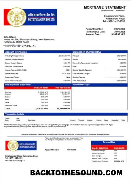İndir Nepal Rastriya Banijya Banka İpotek Hesap Özeti Word and PDF Örnek tasarım