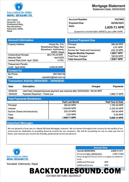 İndir Nepal SBI Banka İpotek Hesap Özeti Word and PDF Örnek örnek