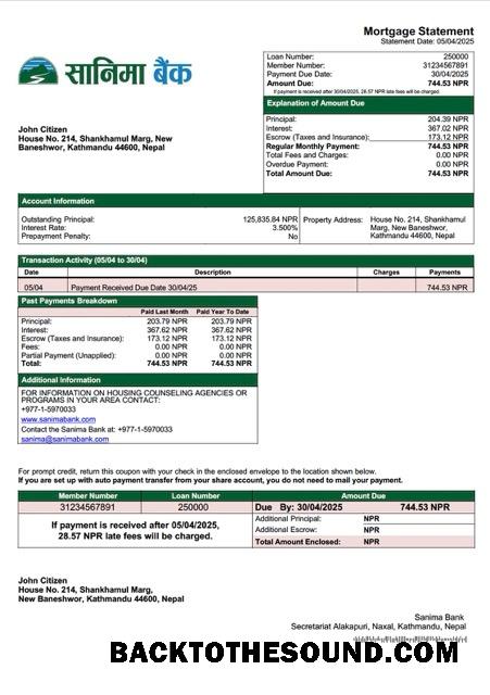 İndir Nepal Sanima Banka İpotek Hesap Özeti Word and PDF Örnek tasarım