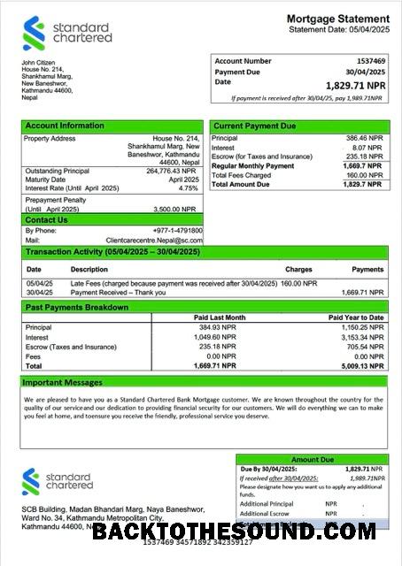 İndir Nepal standart Chartered Banka İpotek Hesap Özeti Word and PDF Örnek tasarım