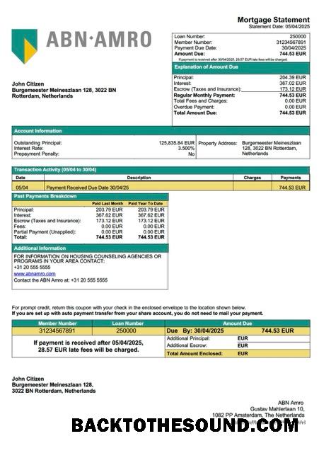 İndir Hollanda ABN Amro İpotek Hesap Özeti Word and PDF Örnek ön izleme