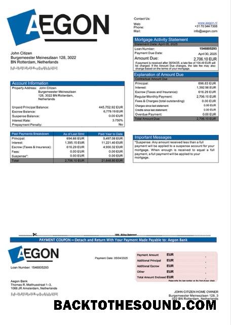 İndir Hollanda Aegon Banka İpotek Hesap Özeti Word and PDF Örnek şablon