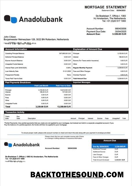 İndir Hollanda Anadolubank Nederland İpotek Hesap Özeti Word and PDF Örnek ön izleme
