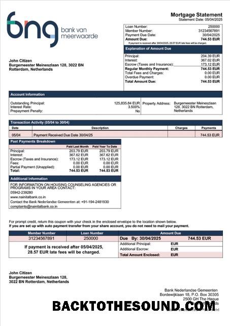 İndir Hollanda Banka Nederlandse Gemeenten İpotek Hesap Özeti Word and PDF Örnek taslak
