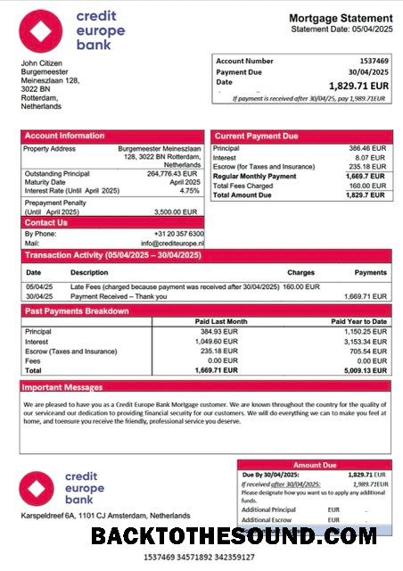 İndir Hollanda Kredi Europe Banka İpotek Hesap Özeti Word and PDF Örnek tasarım